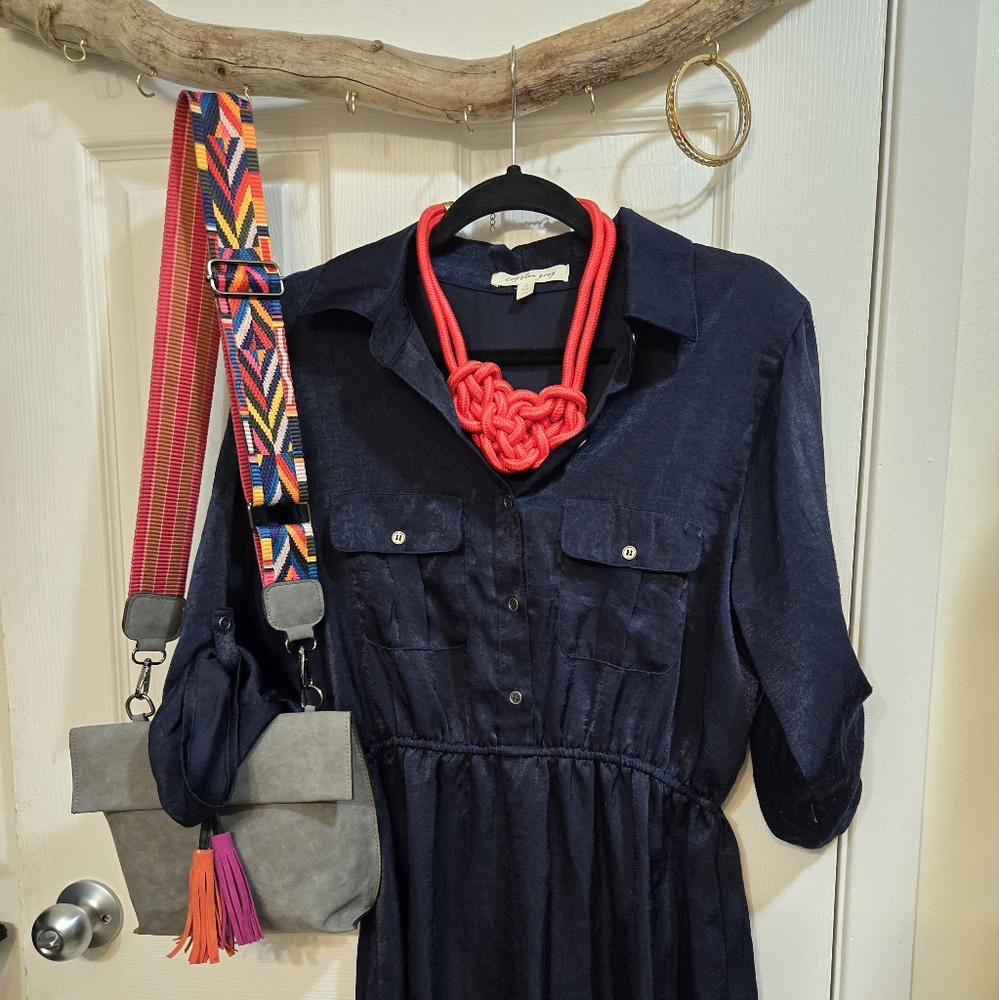 Kingston grey- navy shirt dress,shiny,